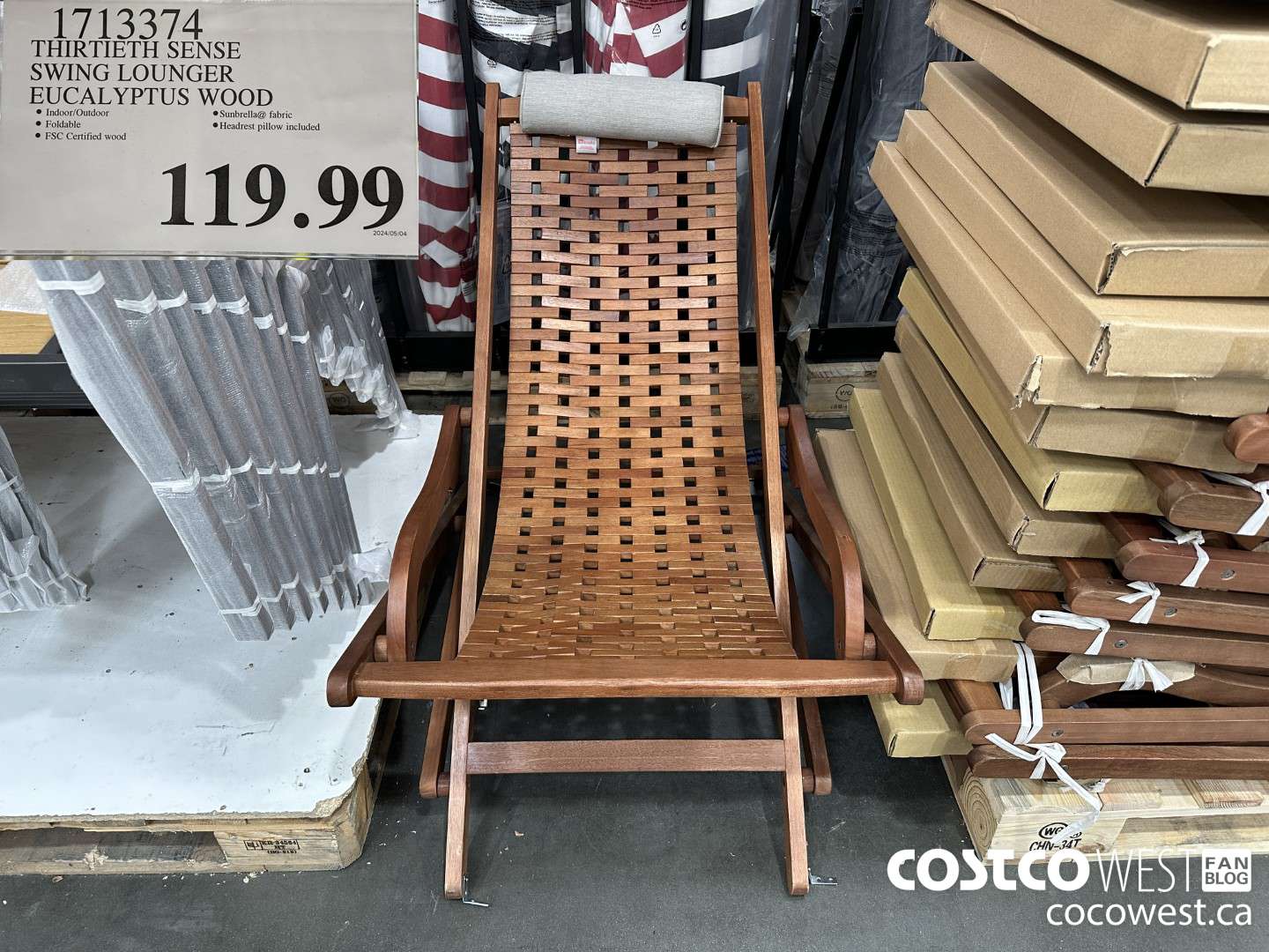 1713374 THIRTIETH SENSE SWING LOUNGER EUCALYPTUS WOOD $119.99