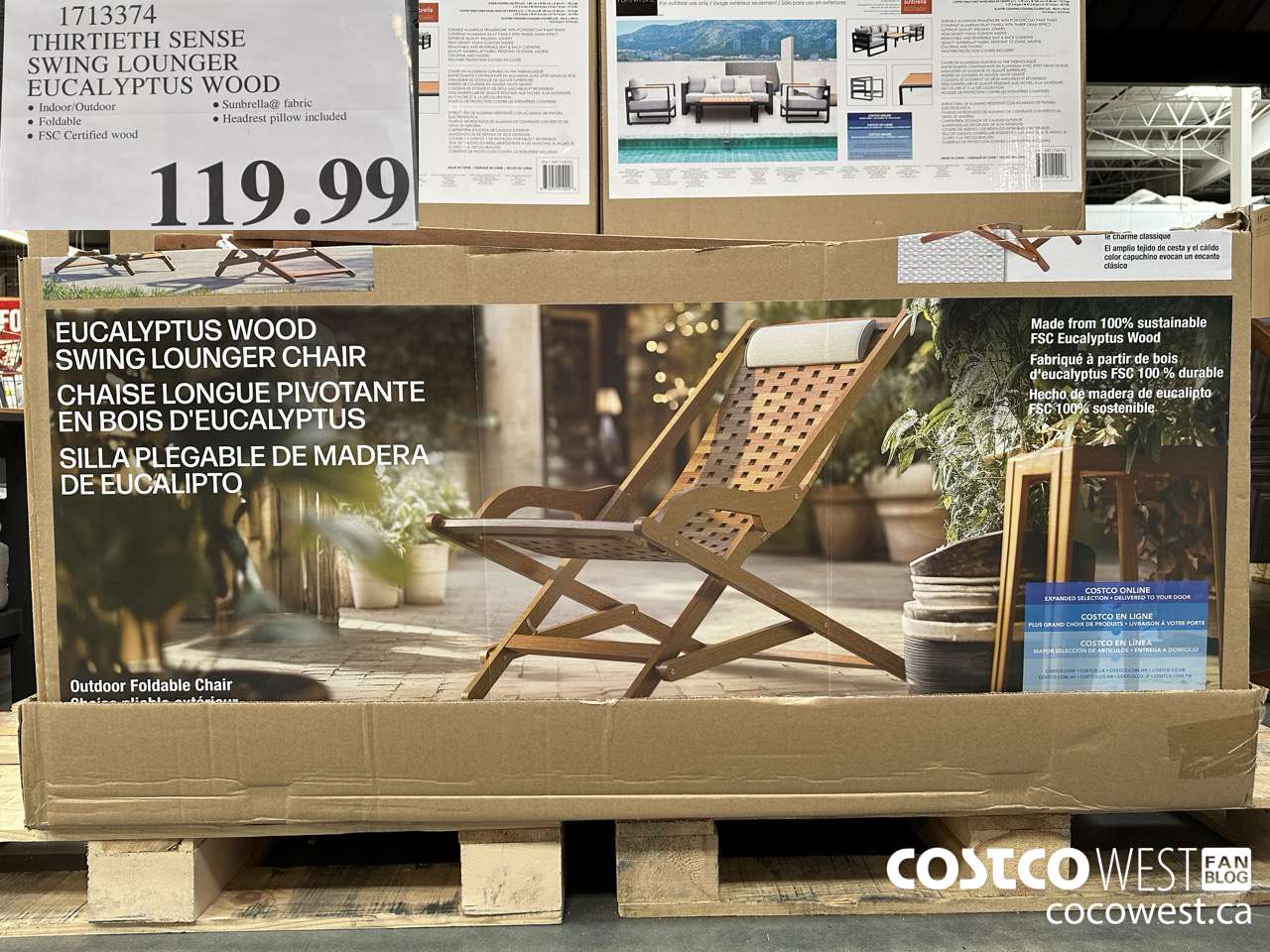 1713374 THIRTIETH SENSE SWING LOUNGER EUCALYPTUS WOOD $119.99