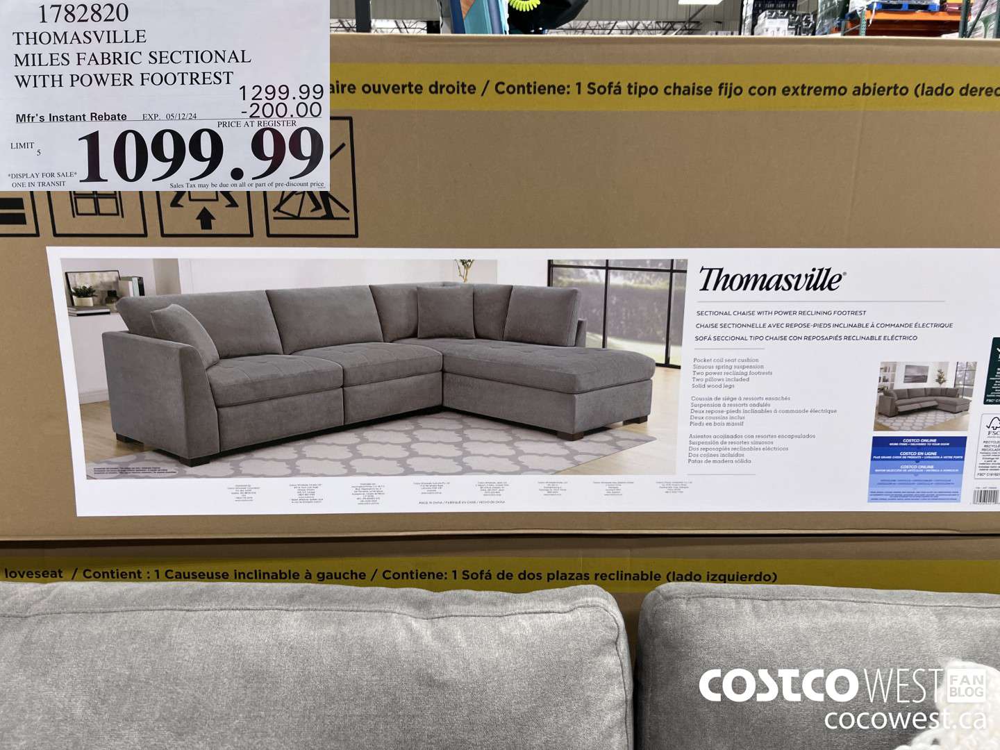 1782820 THOMASVILLE MILES FABRIC SECTIONAL WITH POWER FOOTREST ($200.00 INSTANT SAVINGS EXPIRES ON 2024-05-12) $1099.99