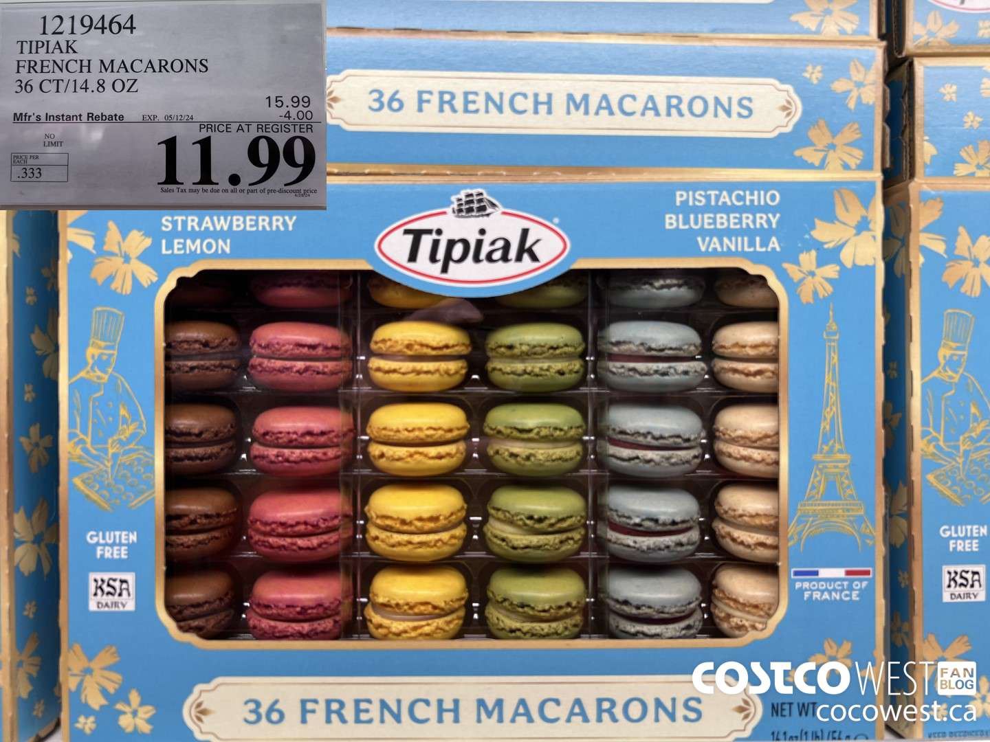 1219464 TIPIAK FRENCH MACARONS 36 CT/14.8 OZ ($4.00 INSTANT SAVINGS EXPIRES ON 2024-05-12) $11.99
