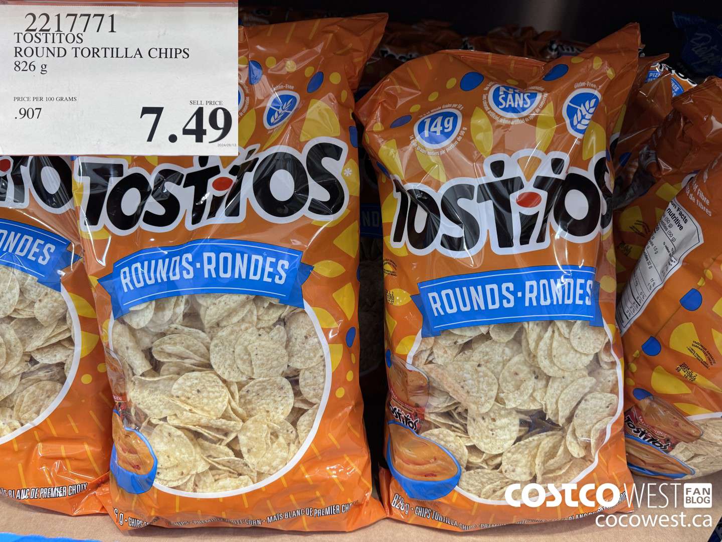 2217771 TOSTITOS ROUND TORTILLA CHIPS 826 G $7.49
