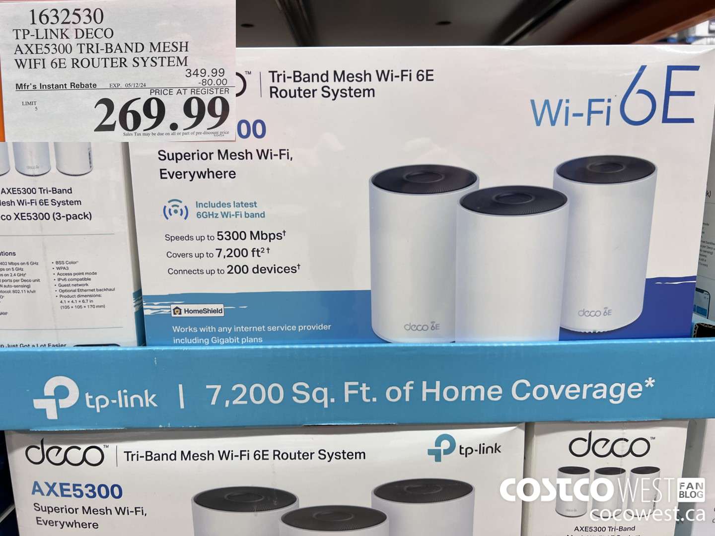 1632530 TP-LINK DECO AXE5300 TRI-BAND MESH WIFI 6E ROUTER SYSTEM ($80.00 INSTANT SAVINGS EXPIRES ON 2024-05-12) $269.99