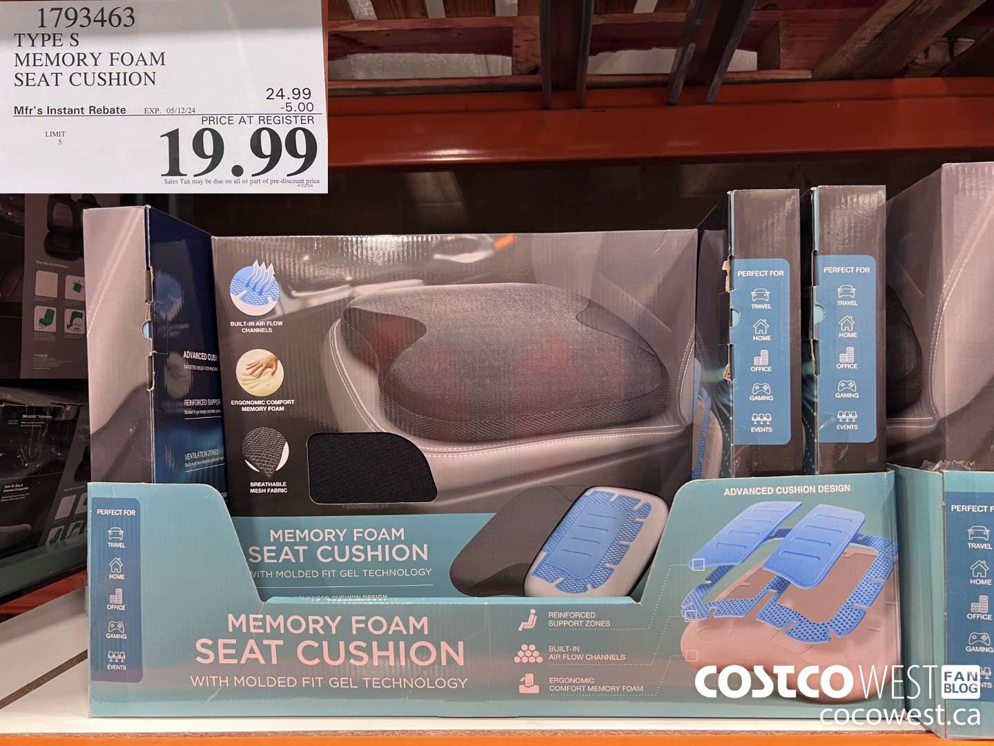 1793463 TYPE S MEMORY FOAM SEAT CUSHION ($5.00 INSTANT SAVINGS EXPIRES ON 2024-05-12) $19.99