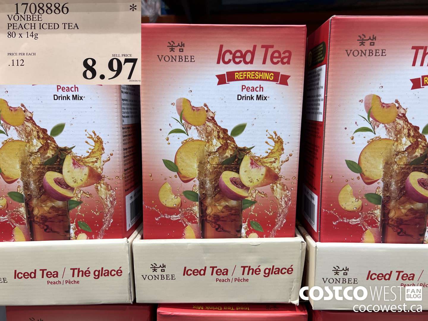 1708886 VONBEE PEACH ICED TEA 80 X 14G $8.97