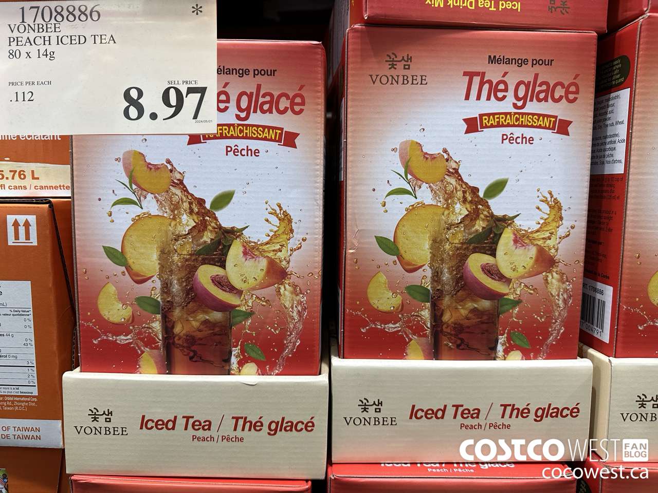 1708886 VONBEE PEACH ICED TEA 80 X 14G $8.97