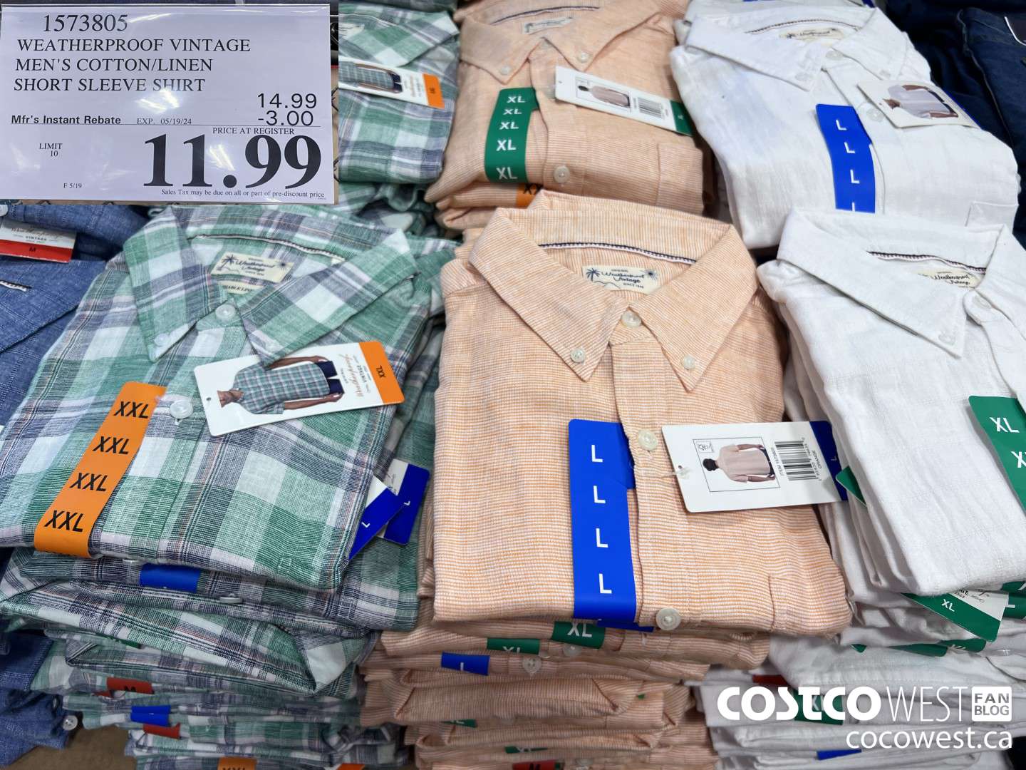 1573805 WEATHERPROOF VINTAGE MEN'S COTTON/LINEN SHORT SLEEVE SHIRT ($3.00 INSTANT SAVINGS EXPIRES ON 2024-05-19) $11.99