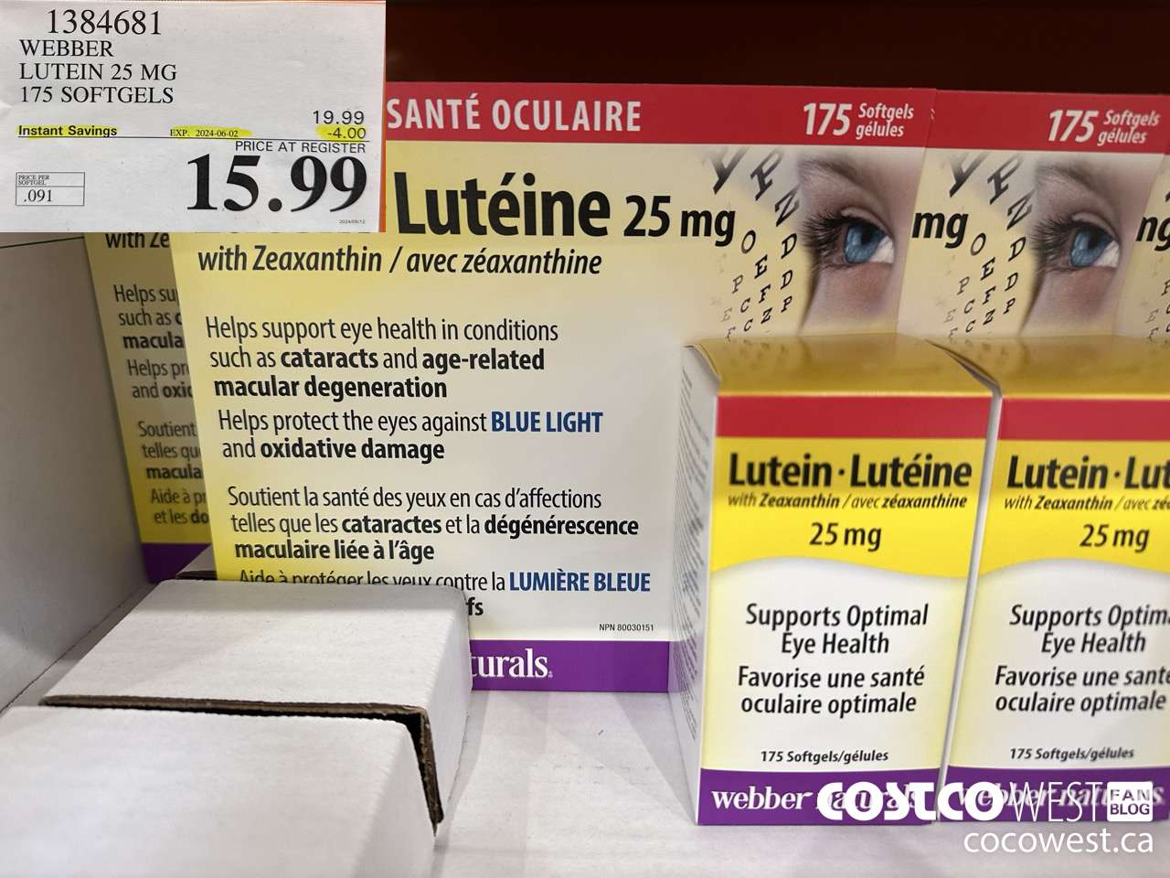 1384681 WEBBER LUTEIN 25 MG 175 SOFTGELS ($4.00 INSTANT SAVINGS EXPIRES ON 2024-06-02) $15.99