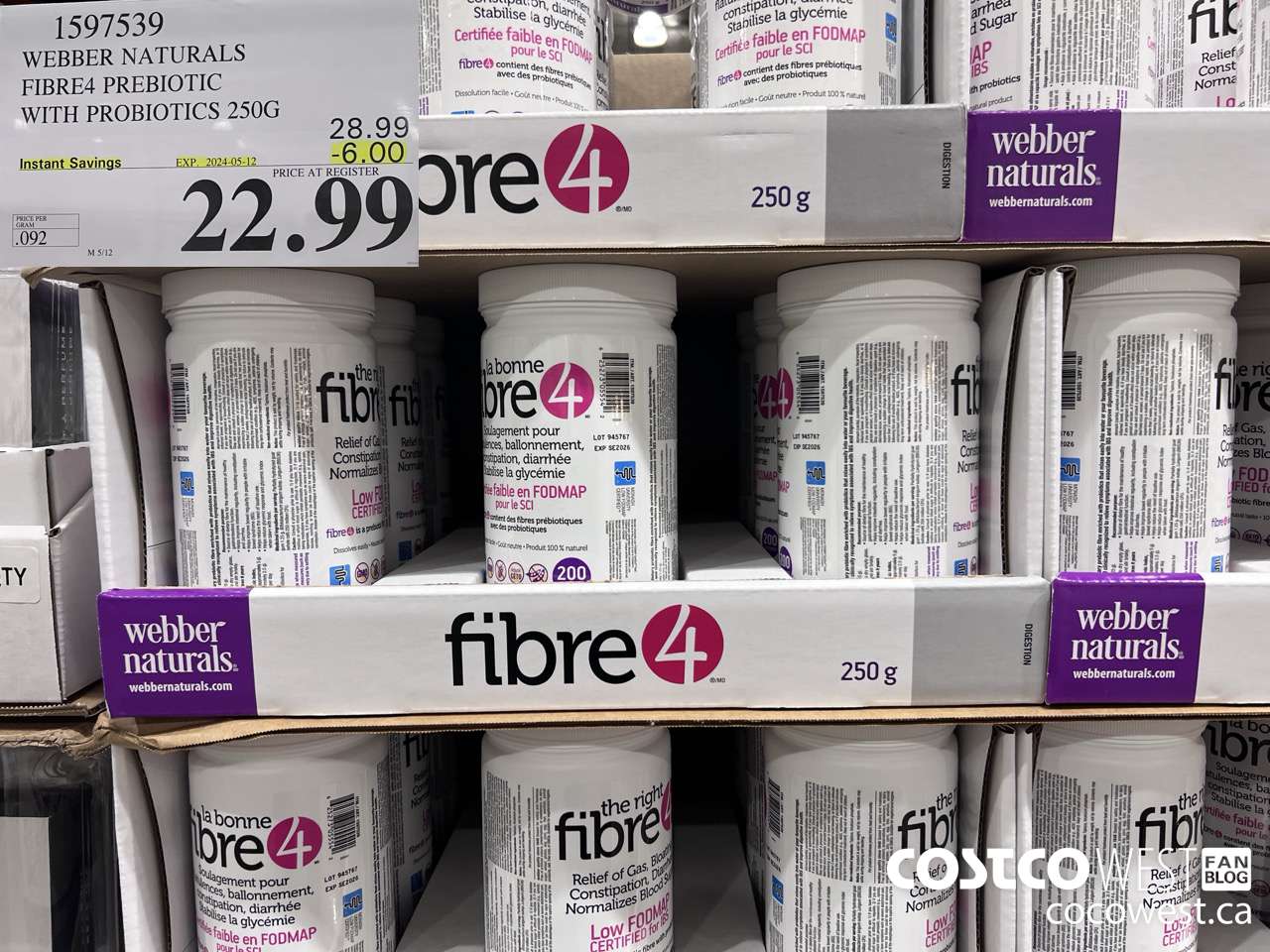 1597539 WEBBER NATURALS FIBRE4 PREBIOTIC WITH PROBIOTICS 250G ($6.00 INSTANT SAVINGS EXPIRES ON 2024-05-12) $22.99