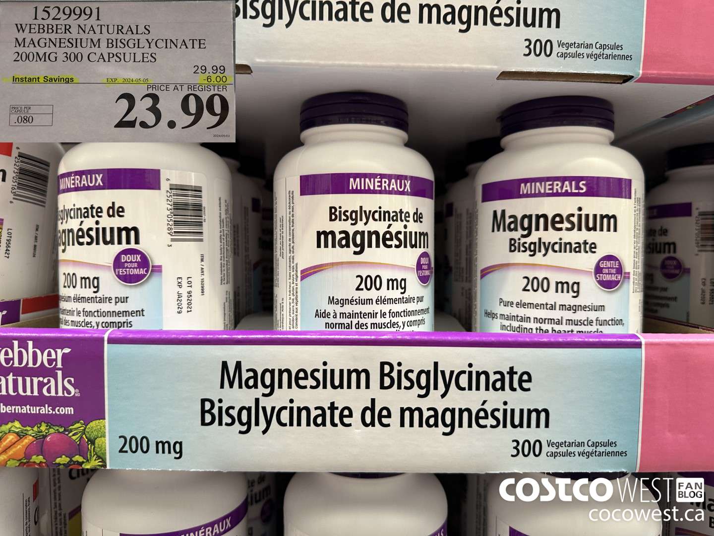 1529991 WEBBER NATURALS MAGNESIUM BISGLYCINATE 200MG 300 CAPSULES ($6.00 INSTANT SAVINGS EXPIRES ON 2024-05-05) $23.99