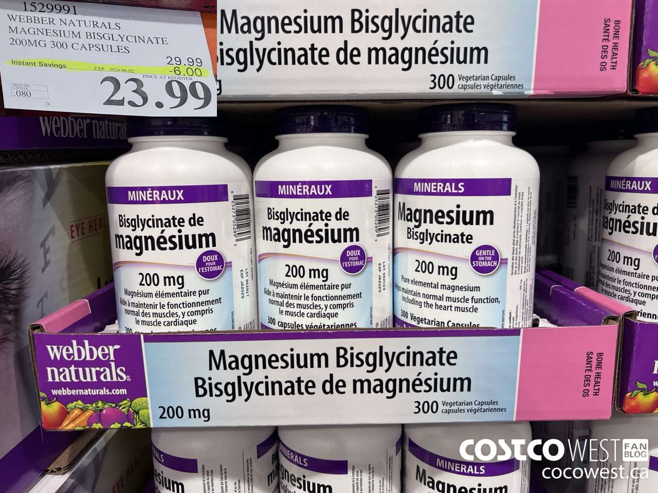 1529991 WEBBER NATURALS MAGNESIUM BISGLYCINATE 200MG 300 CAPSULES ($6.00 INSTANT SAVINGS EXPIRES ON 2024-06-02) $23.99