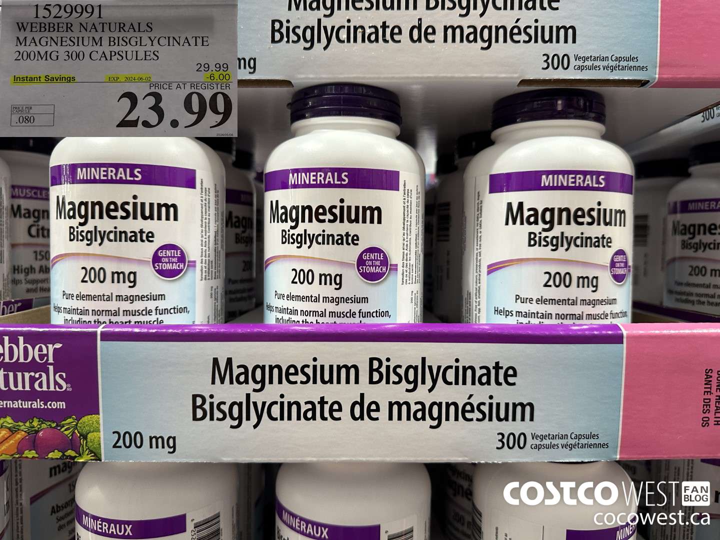 1529991 WEBBER NATURALS MAGNESIUM BISGLYCINATE 200MG 300 CAPSULES ($6.00 INSTANT SAVINGS EXPIRES ON 2024-06-02) $23.99