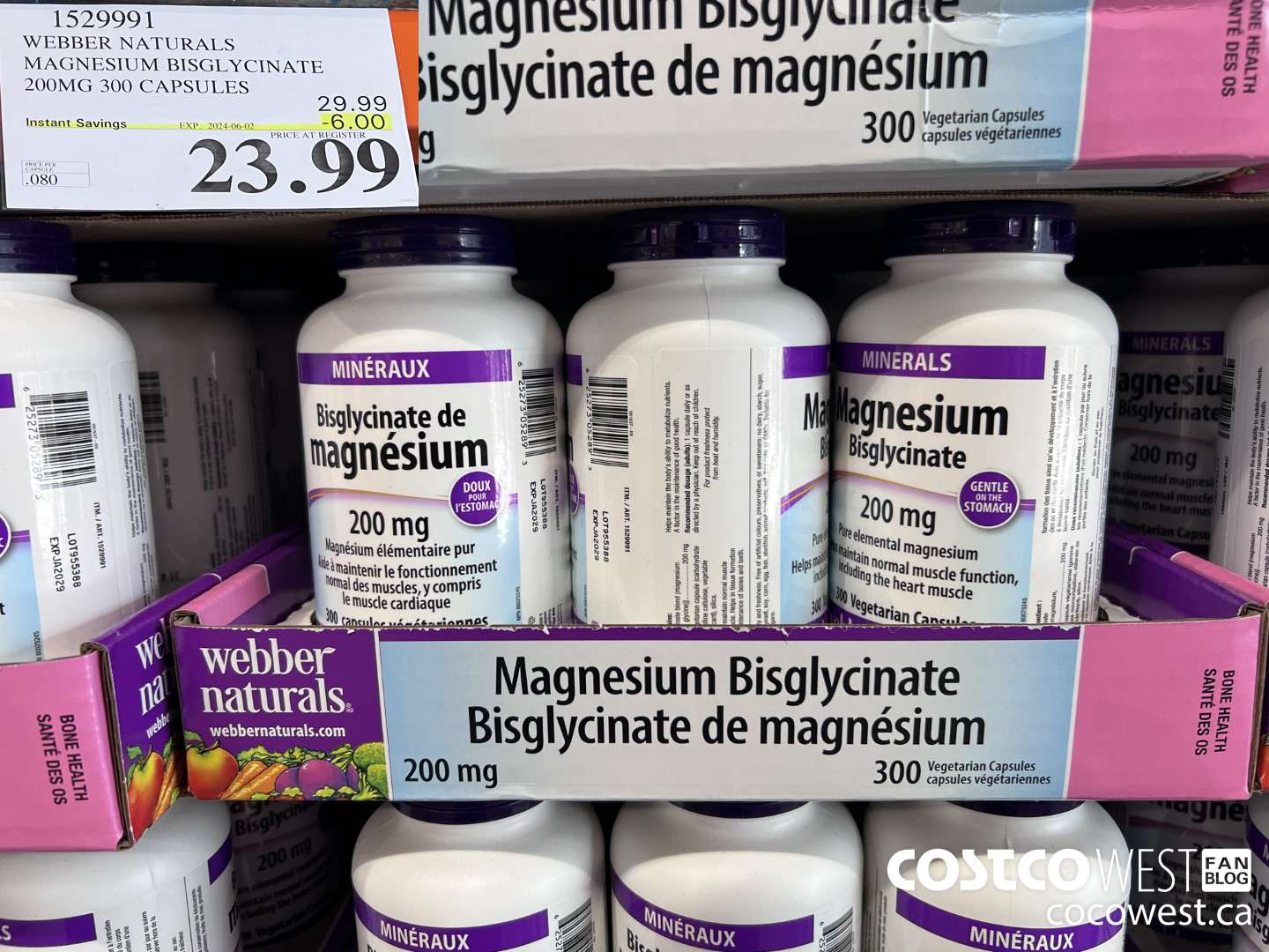 1529991 WEBBER NATURALS MAGNESIUM BISGLYCINATE 200MG 300 CAPSULES ($6.00 INSTANT SAVINGS EXPIRES ON 2024-06-02) $23.99