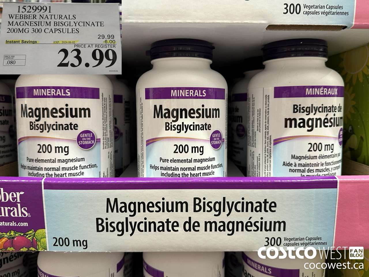 1529991 WEBBER NATURALS MAGNESIUM BISGLYCINATE 200MG 300 CAPSULES ($6.00 INSTANT SAVINGS EXPIRES ON 2024-06-02) $23.99