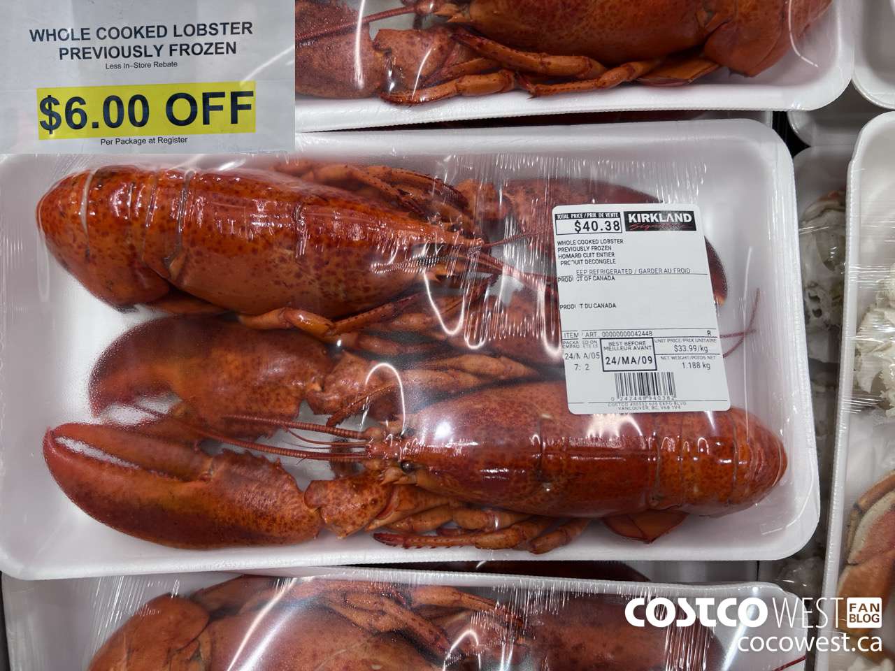 42448 WHOLE COOKED LOBSTER PREVIOUSLY FROZEN ($6.00 INSTANT SAVINGS)