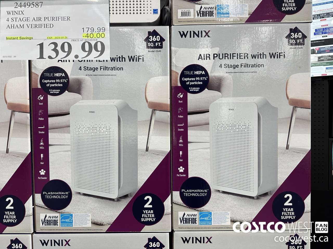 2449587 WINIX 4 STAGE AIR PURIFIER AHAM VERIFIED ($40.00 INSTANT SAVINGS EXPIRES ON 2024-05-26) $139.99