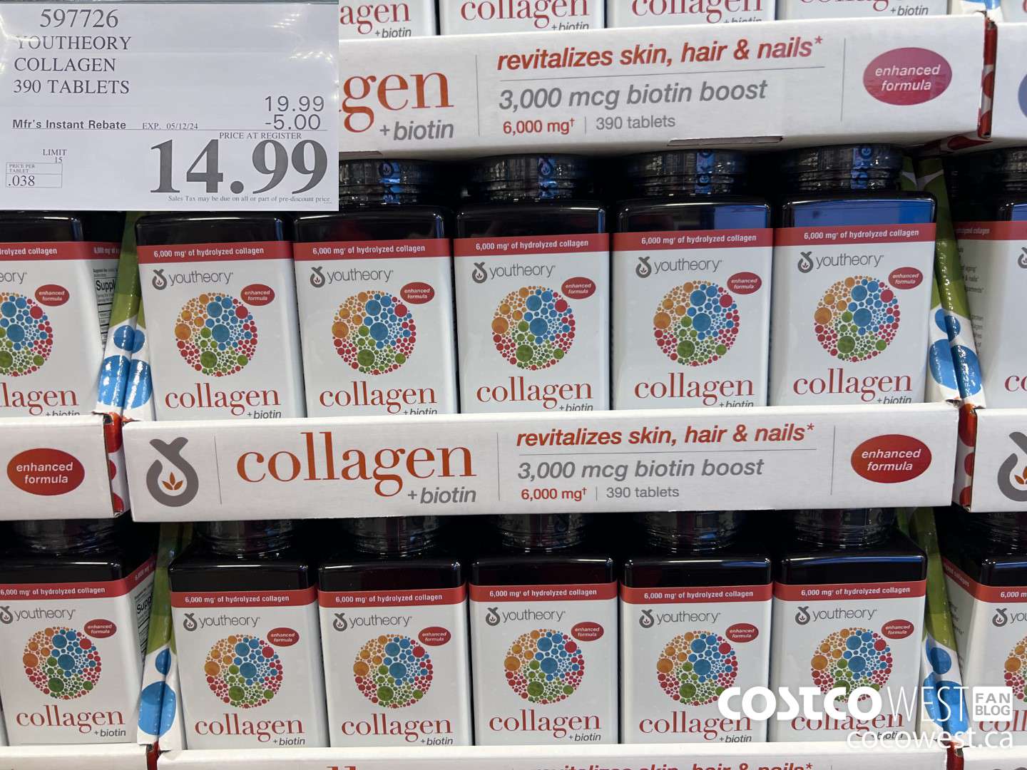 597726 YOUTHEORY COLLAGEN 390 TABLETS ($5.00 INSTANT SAVINGS EXPIRES ON 2024-05-12) $14.99
