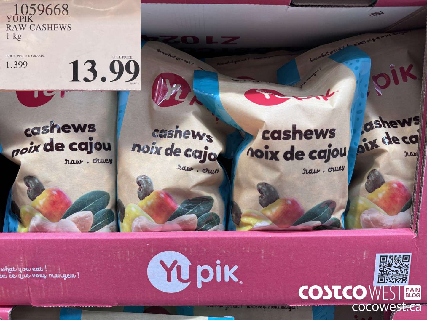 1059668 YUPIK RAW CASHEWS 1 kg $13.99