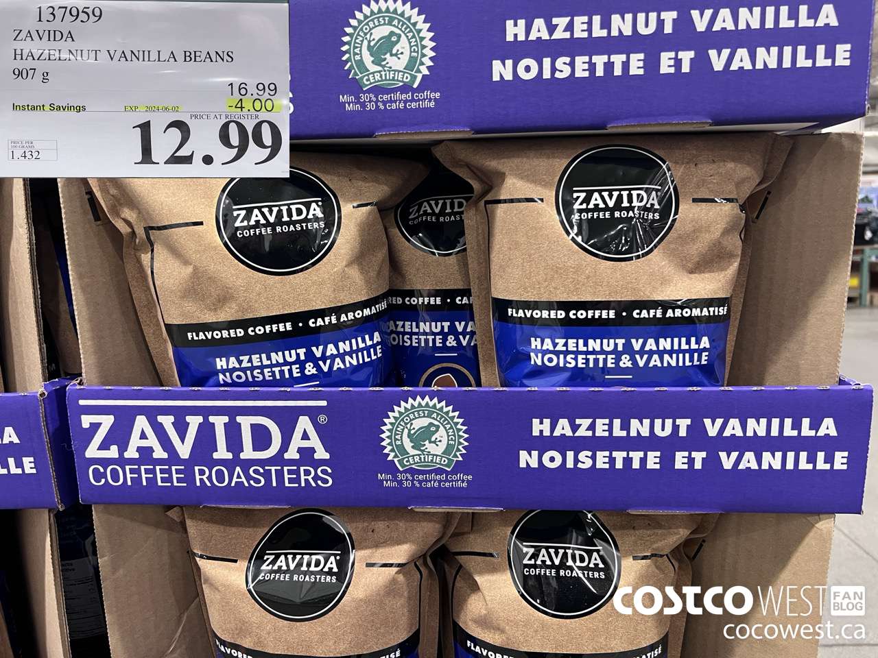 137959 ZAVIDA HAZELNUT VANILLA BEANS 907 g ($4.00 INSTANT SAVINGS EXPIRES ON 2024-06-02) $12.99