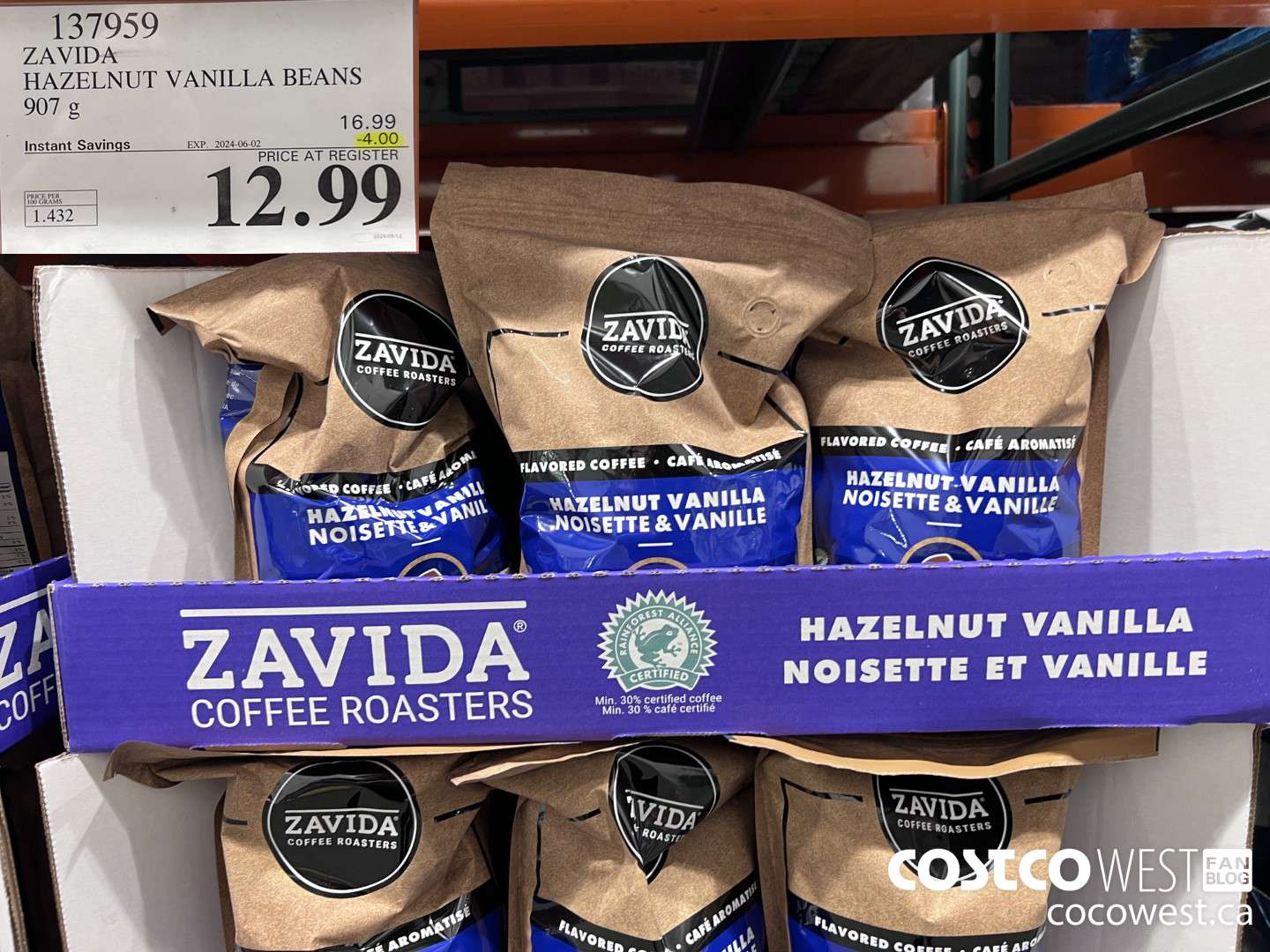 137959 ZAVIDA HAZELNUT VANILLA BEANS 907 g ($4.00 INSTANT SAVINGS EXPIRES ON 2024-06-02) $12.99