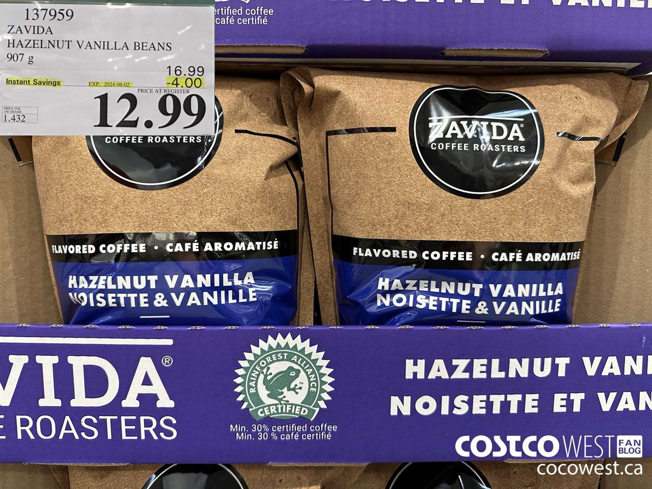 137959 ZAVIDA HAZELNUT VANILLA BEANS 907 g ($4.00 INSTANT SAVINGS EXPIRES ON 2024-06-02) $12.99