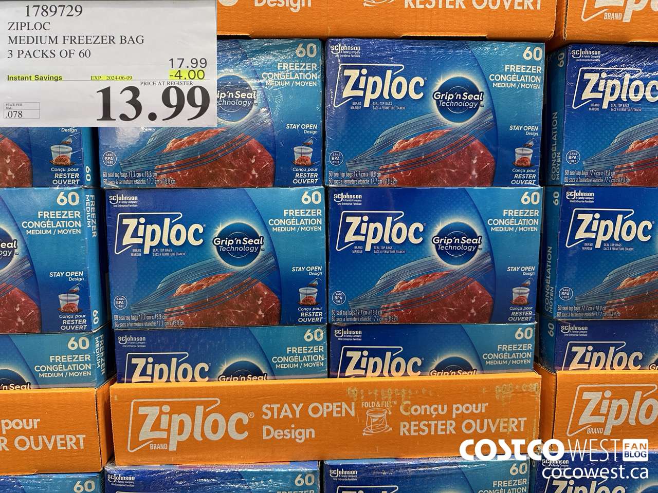 1789729 ZIPLOC MEDIUM FREEZER BAG 3 x 60 ($4.00 INSTANT SAVINGS EXPIRES ON 2024-06-09) $13.99