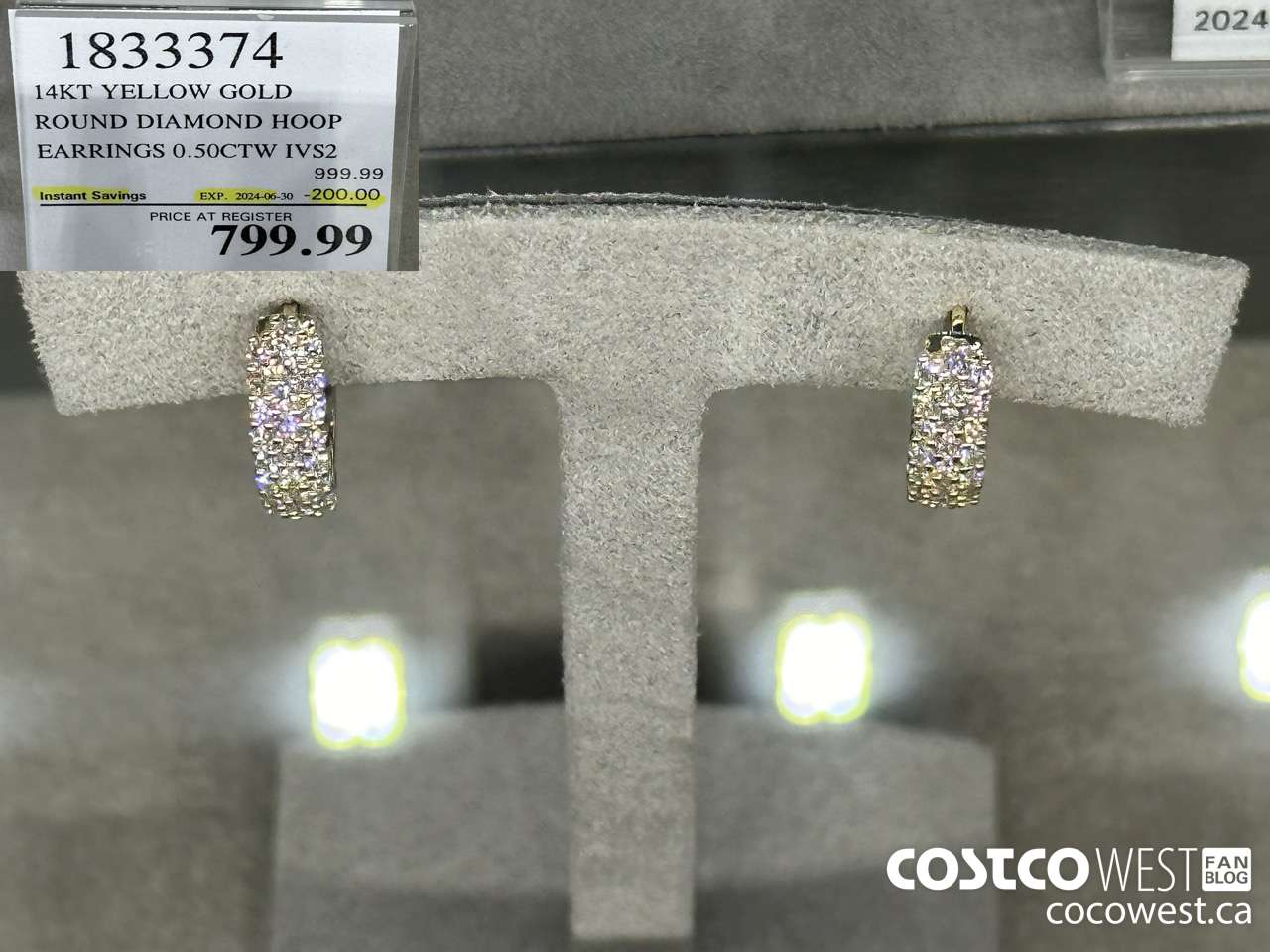 1833374 14KT YELLOW GOLD ROUND DIAMOND HOOP ROUND DIAMOND HOOP EARRINGS 0.50CTW IVS2 ($200.00 INSTANT SAVINGS EXPIRES ON 2024-06-30) $799.99