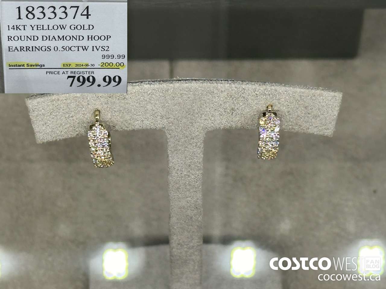 1833374 14KT YELLOW GOLD ROUND DIAMOND HOOP ROUND DIAMOND HOOP EARRINGS 0.50CTW IVS2 ($200.00 INSTANT SAVINGS EXPIRES ON 2024-06-30) $799.99