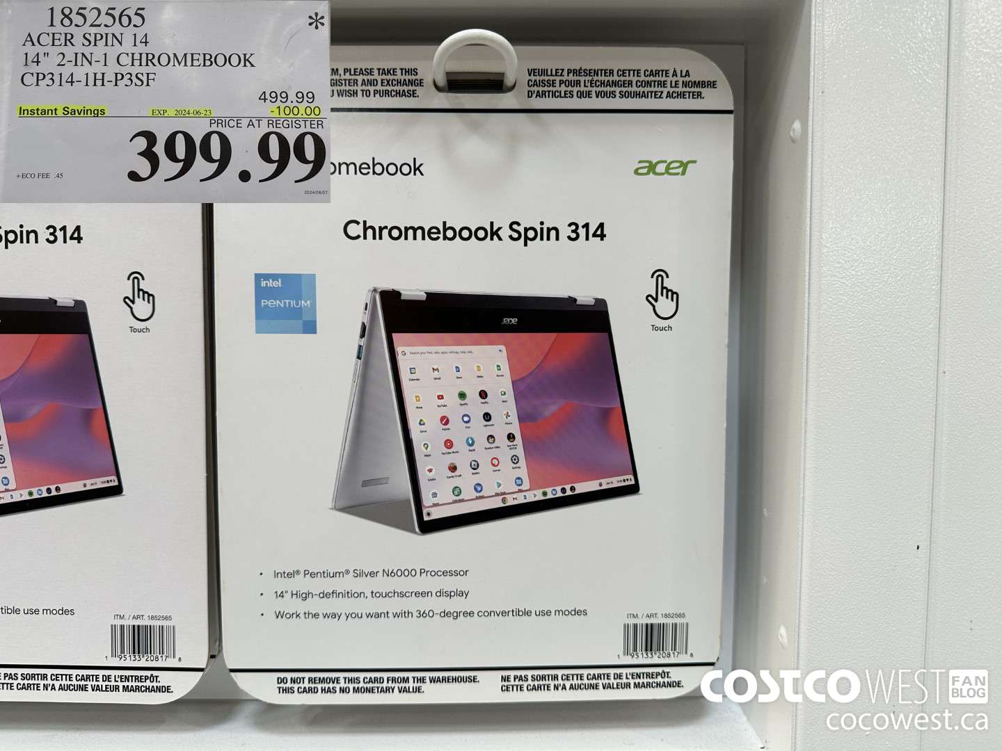 1852565 ACER SPIN 14 14-IN CHROMEBOOK CP314-1H-P3SF ($100.00 INSTANT SAVINGS EXPIRES ON 2024-06-23) $399.99