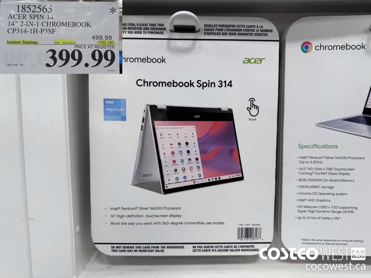 1852565 ACER SPIN 14 14-IN CHROMEBOOK CP314-1H-P3SF ($100.00 INSTANT SAVINGS EXPIRES ON 2024-06-23) $399.99