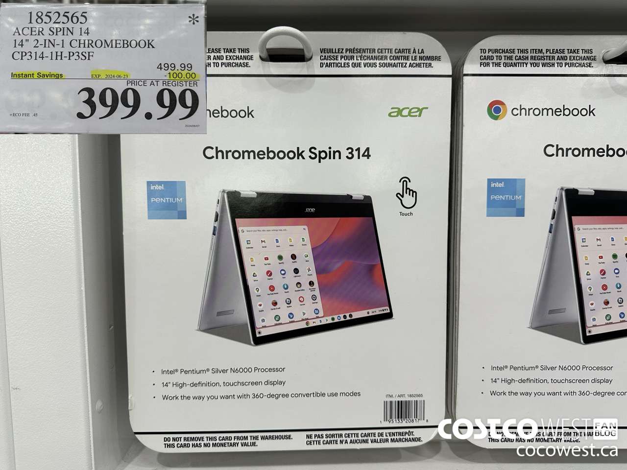 1852565 ACER SPIN 14 14-IN CHROMEBOOK CP314-1H-P3SF ($100.00 INSTANT SAVINGS EXPIRES ON 2024-06-23) $399.99