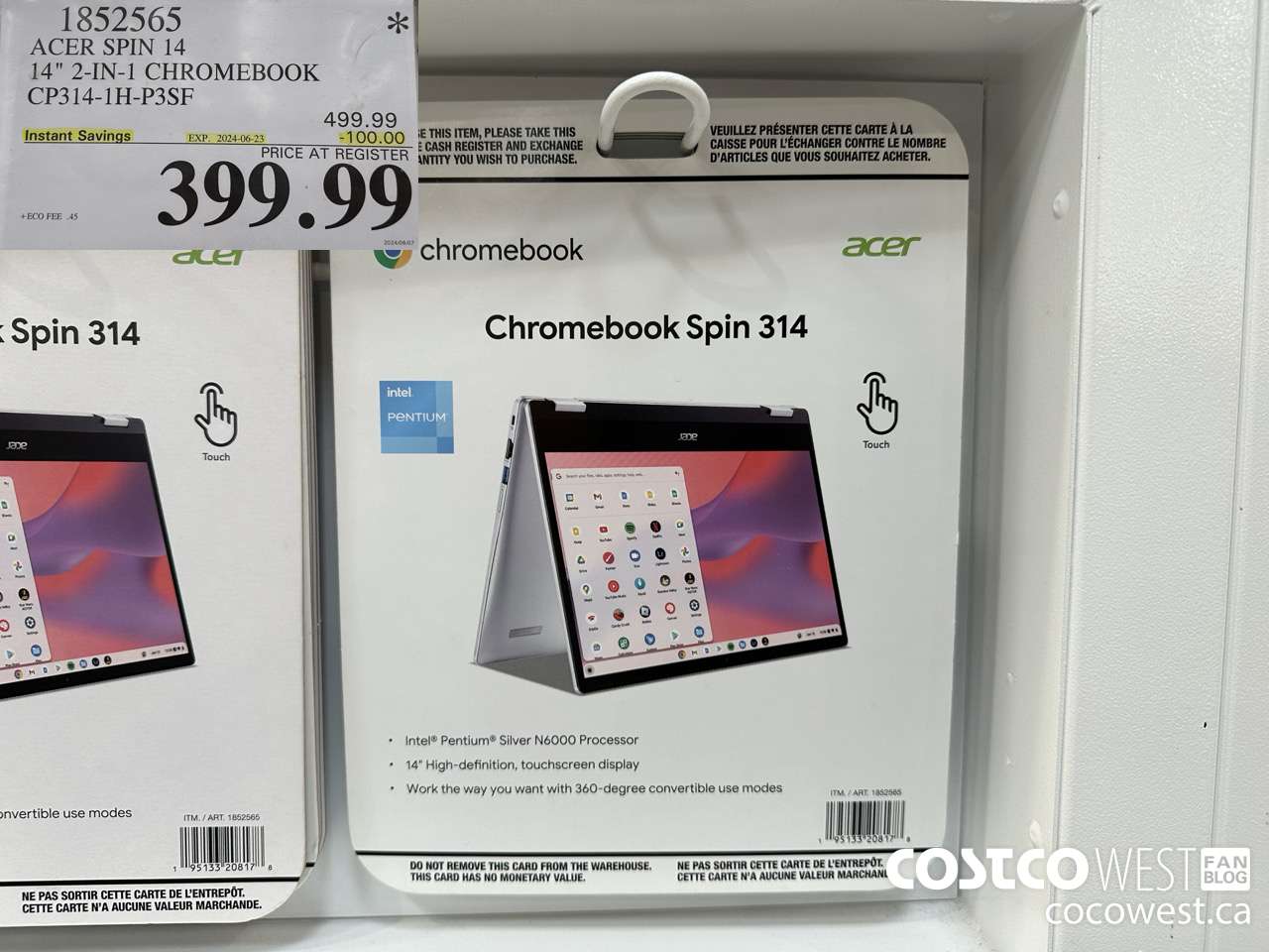 1852565 ACER SPIN 14 14-IN CHROMEBOOK CP314-1H-P3SF ($100.00 INSTANT SAVINGS EXPIRES ON 2024-06-23) $399.99