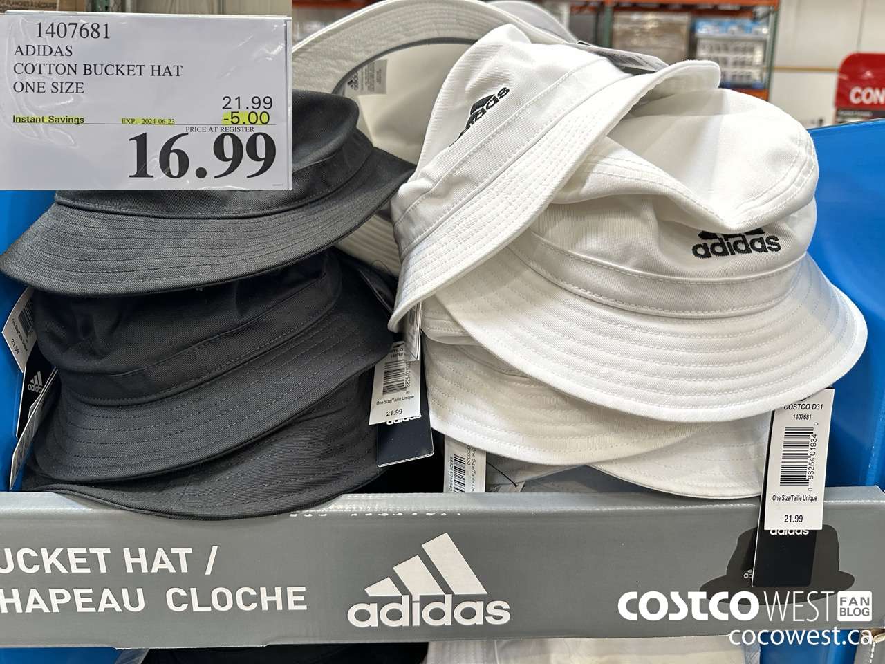 1407681 ADIDAS COTTON BUCKET HAT ONE SIZE ($5.00 INSTANT SAVINGS EXPIRES ON 2024-06-23) $16.99