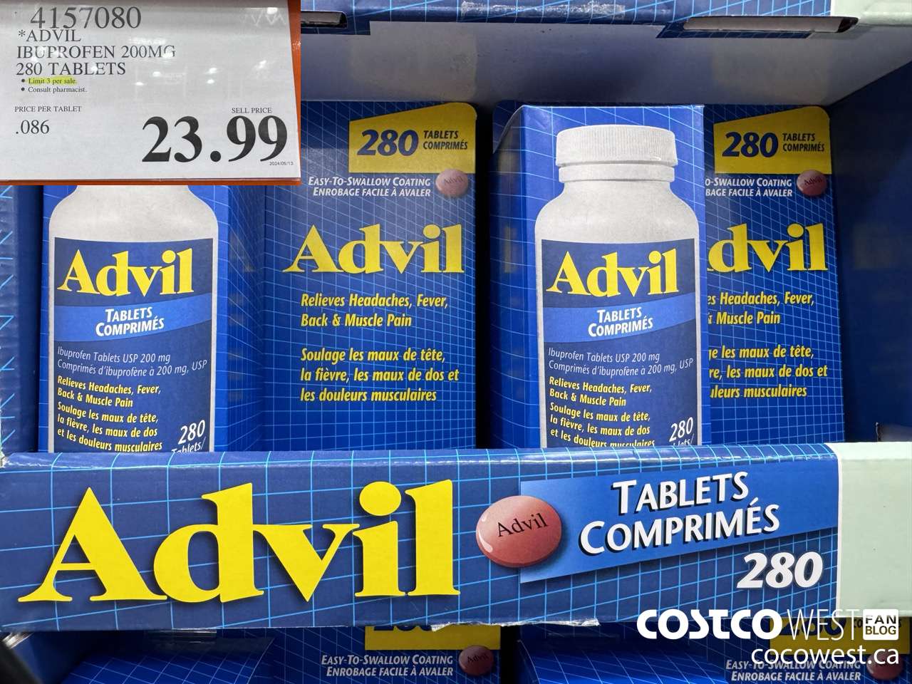 4157080 ADVIL 280 TABLETS IBUPROFEN 200MG $23.99