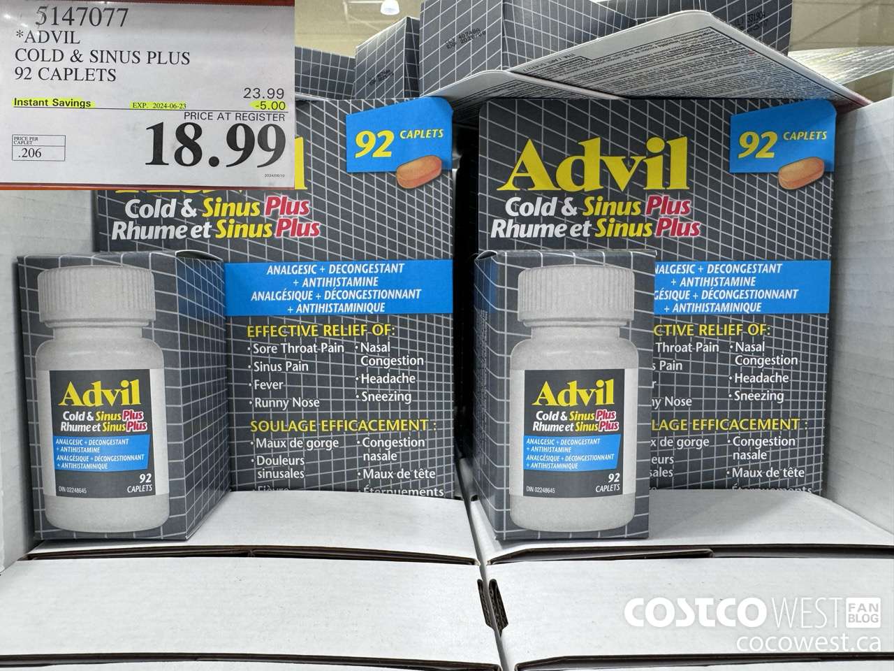 5147077 ADVIL COLD & SINUS PLUS 92 CAPLETS ($5.00 INSTANT SAVINGS EXPIRES ON 2024-06-23) $18.99