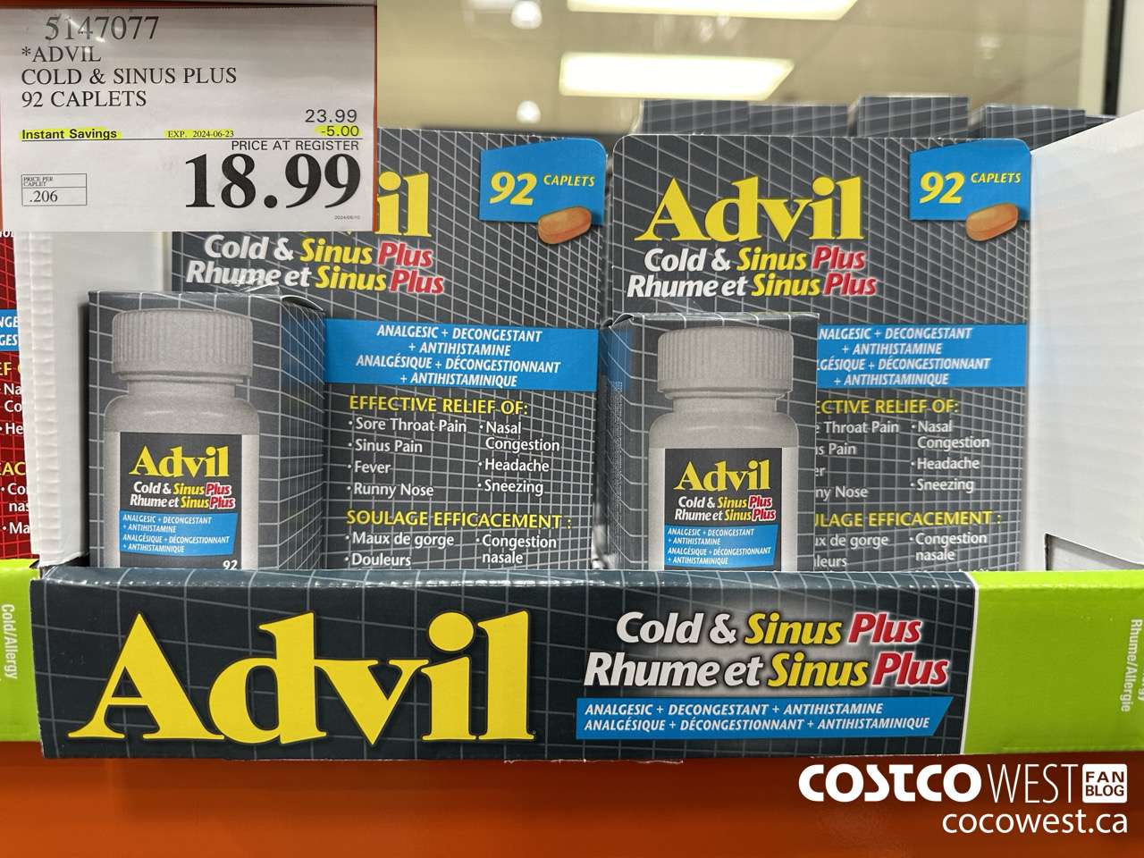 5147077 ADVIL COLD & SINUS PLUS 92 CAPLETS ($5.00 INSTANT SAVINGS EXPIRES ON 2024-06-23) $18.99
