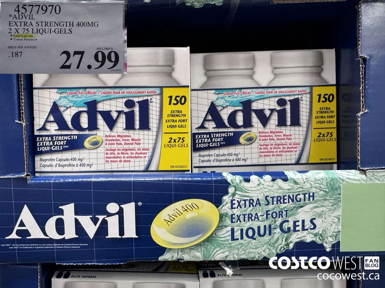 4577970 ADVIL EXTRA STRENGTH 400MG 2 X 75 LIQUI-GELS $27.99