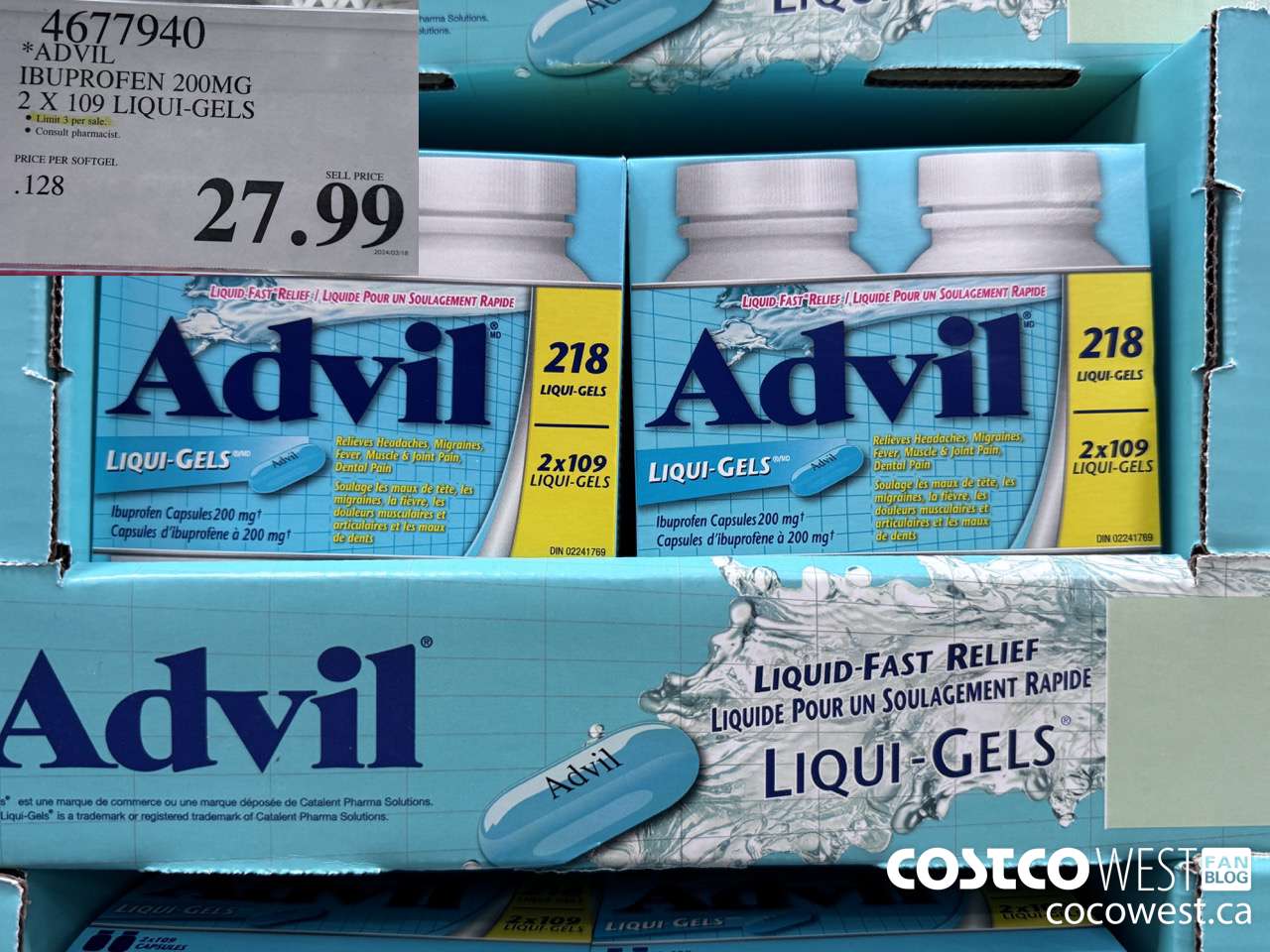 4677940 ADVIL IBUPROFEN 200MG 2 X 109 LIQUI-GELS $27.99