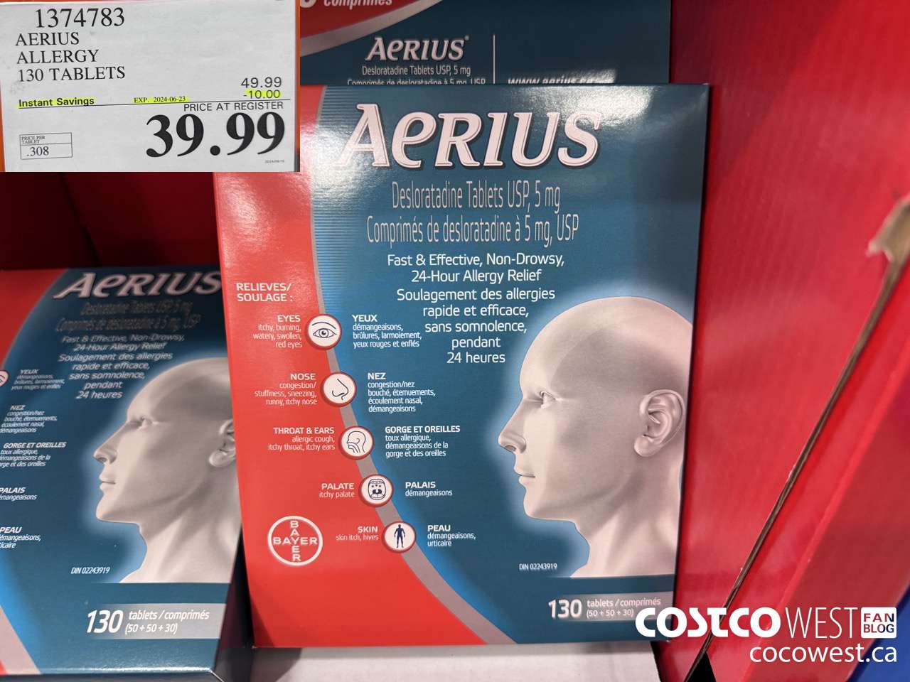 1374783 AERIUS ALLERGY 130 TABLETS ($10.00 INSTANT SAVINGS EXPIRES ON 2024-06-23) $39.99