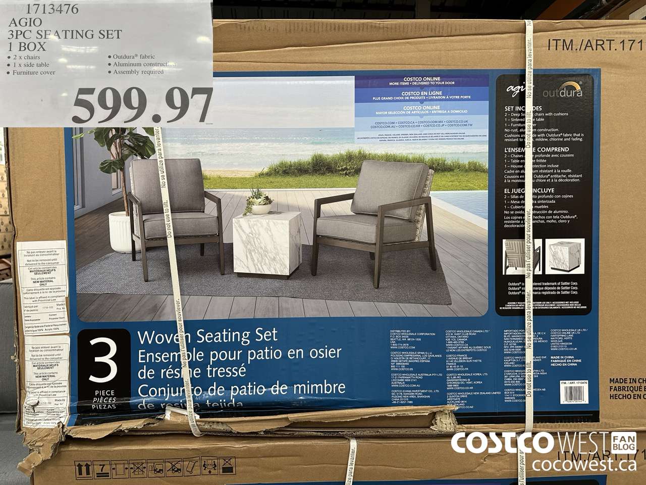 1713476 AGIO 3PC SEATING SET 1 BOX $599.97