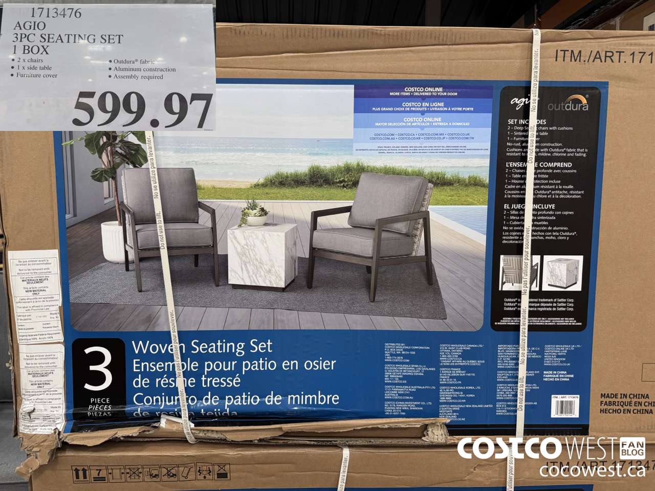 1713476 AGIO 3PC SEATING SET 1 BOX $599.97