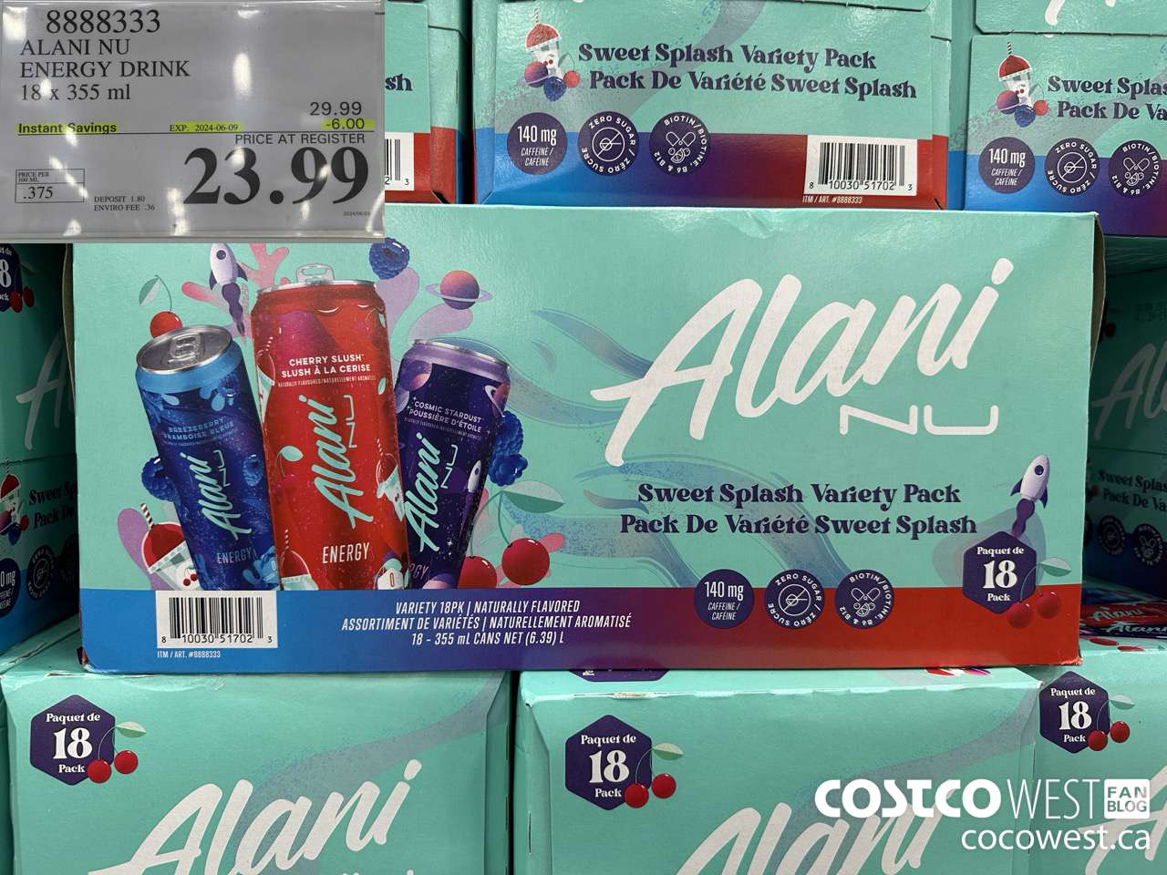 8888333 ALANI NU ENERGY DRINK 18 X 355ML ($6.00 INSTANT SAVINGS EXPIRES ON 2024-06-09) $23.99