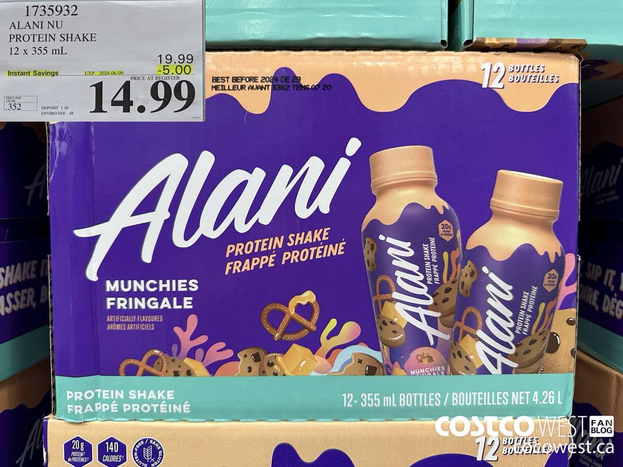1735932 ALANI NU PROTEIN SHAKE 12 X 355ML ($5.00 INSTANT SAVINGS EXPIRES ON 2024-06-09) $14.99
