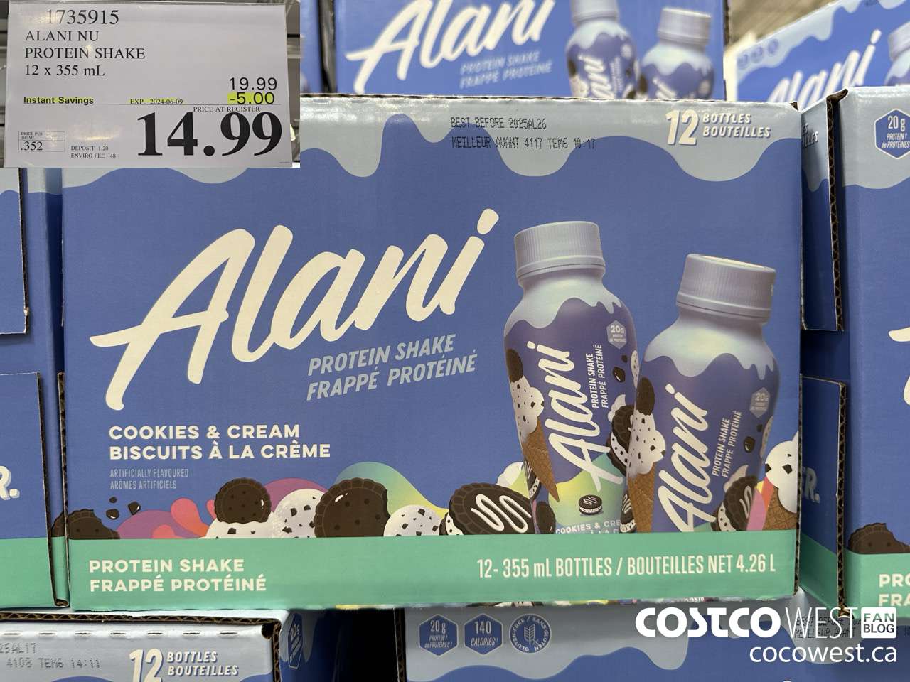 1735915 ALANI NU PROTEIN SHAKE 12 X 355ML ($5.00 INSTANT SAVINGS EXPIRES ON 2024-06-09) $14.99