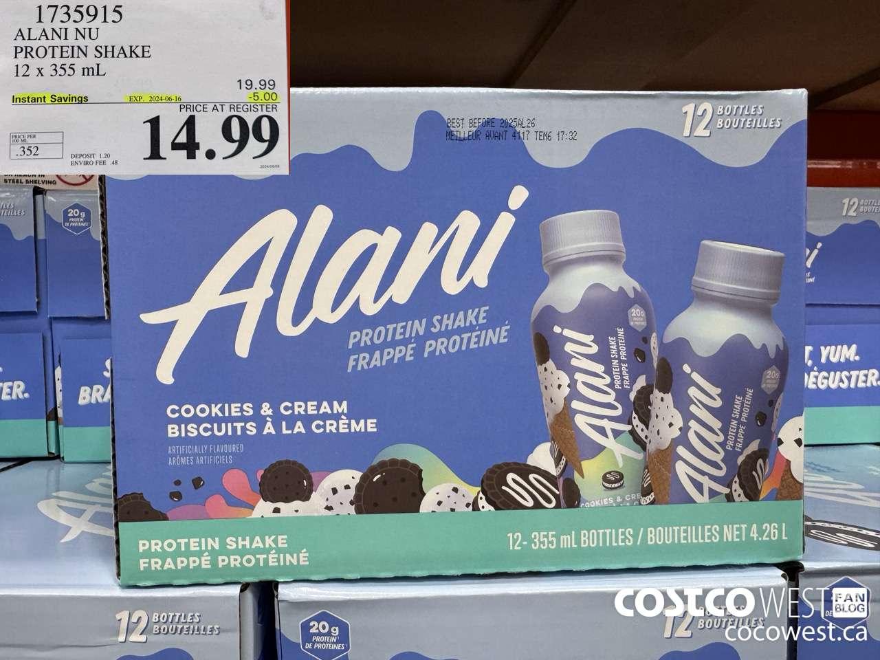 1735915 ALANI NU PROTEIN SHAKE 12 X 355ML ($5.00 INSTANT SAVINGS EXPIRES ON 2024-06-16) $14.99