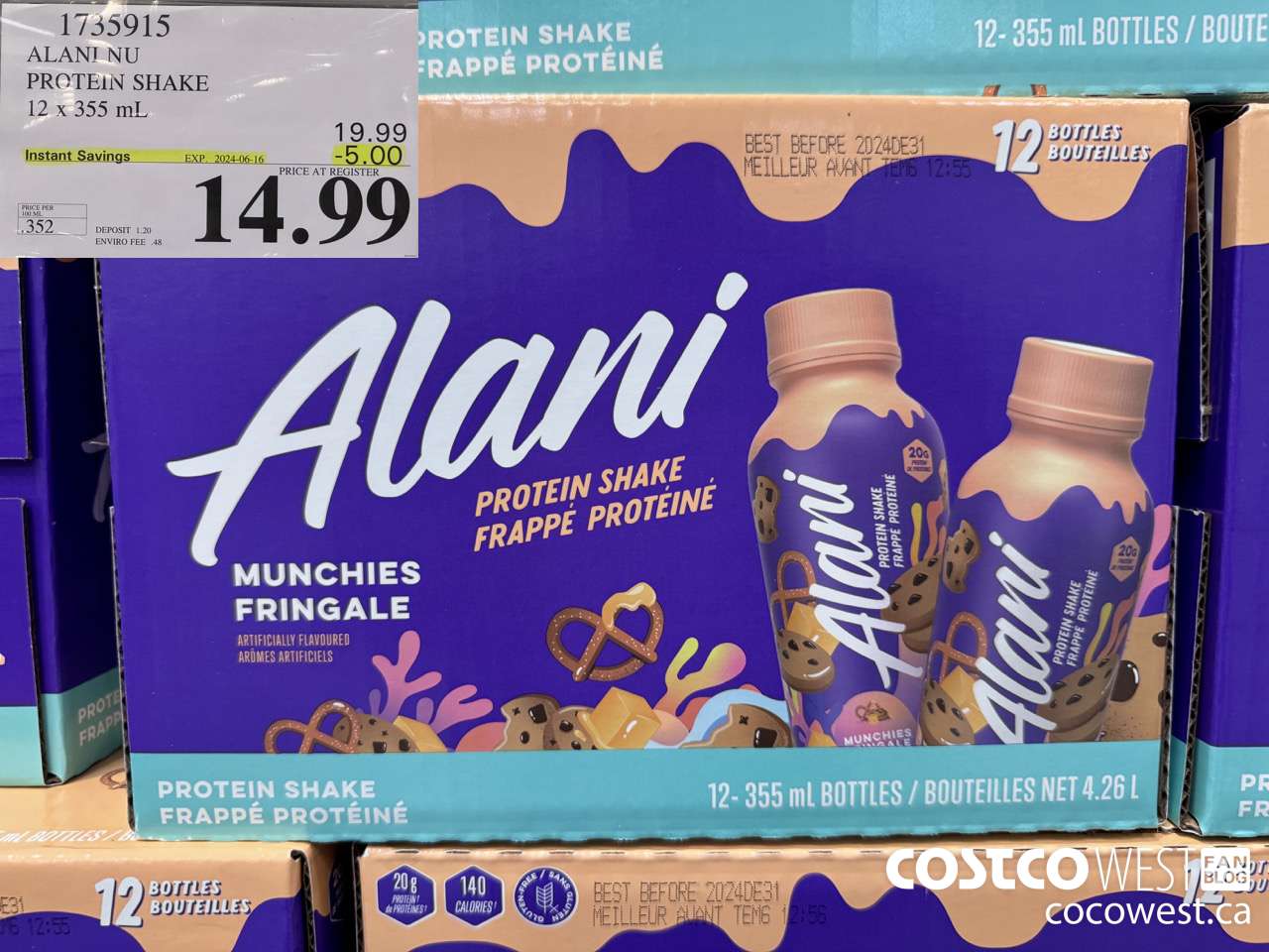 1735915 ALANI NU PROTEIN SHAKE 12 X 355ML ($5.00 INSTANT SAVINGS EXPIRES ON 2024-06-16) $14.99