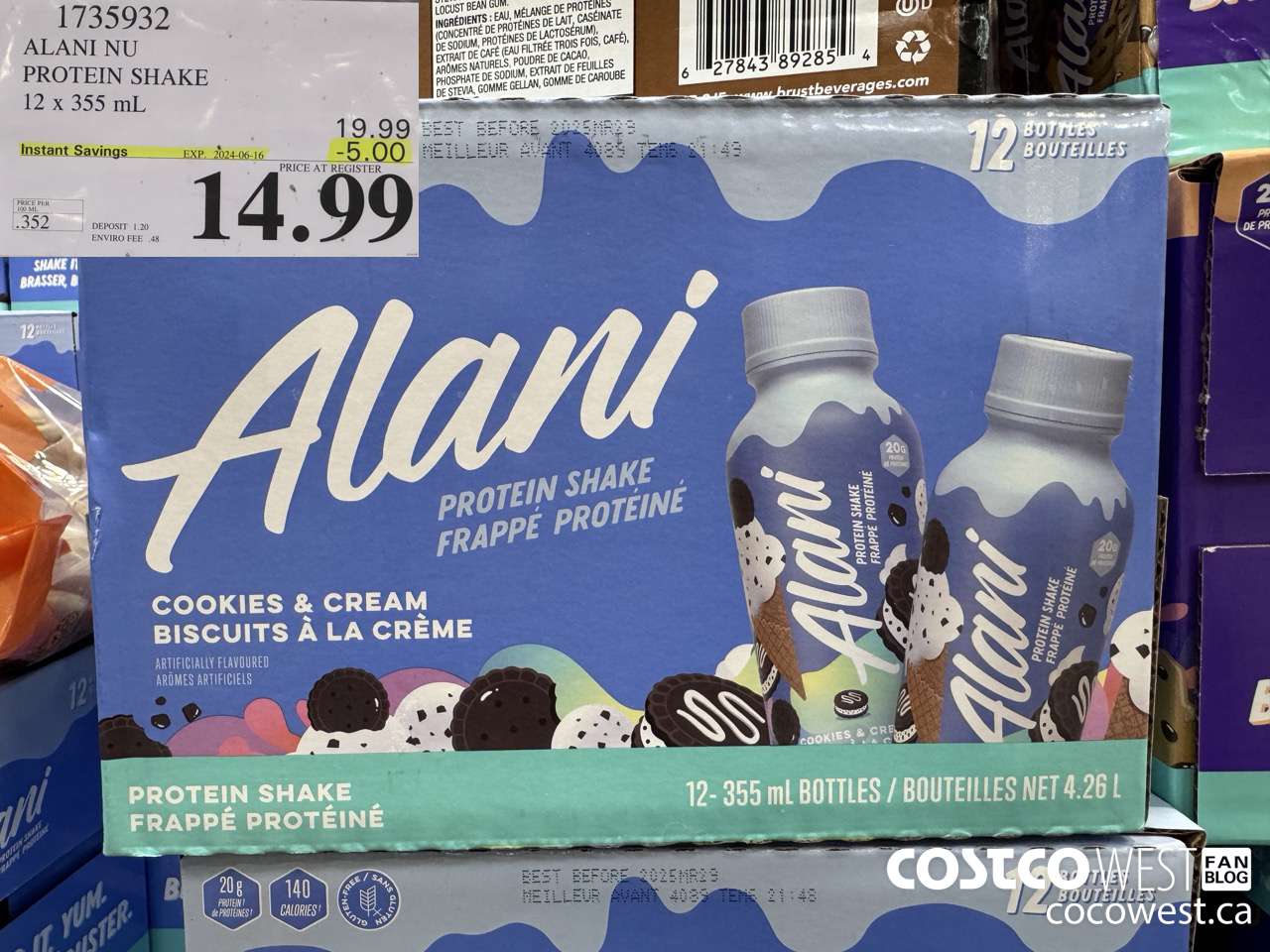 1735932 ALANI NU PROTEIN SHAKE 12 X 355ML ($5.00 INSTANT SAVINGS EXPIRES ON 2024-06-16) $14.99