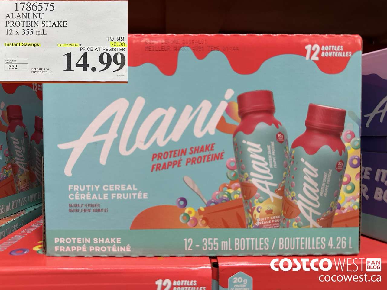 1786575 ALANI NU PROTEIN SHAKE 12 x 355 mL ($5.00 INSTANT SAVINGS EXPIRES ON 2024-06-09) $14.99
