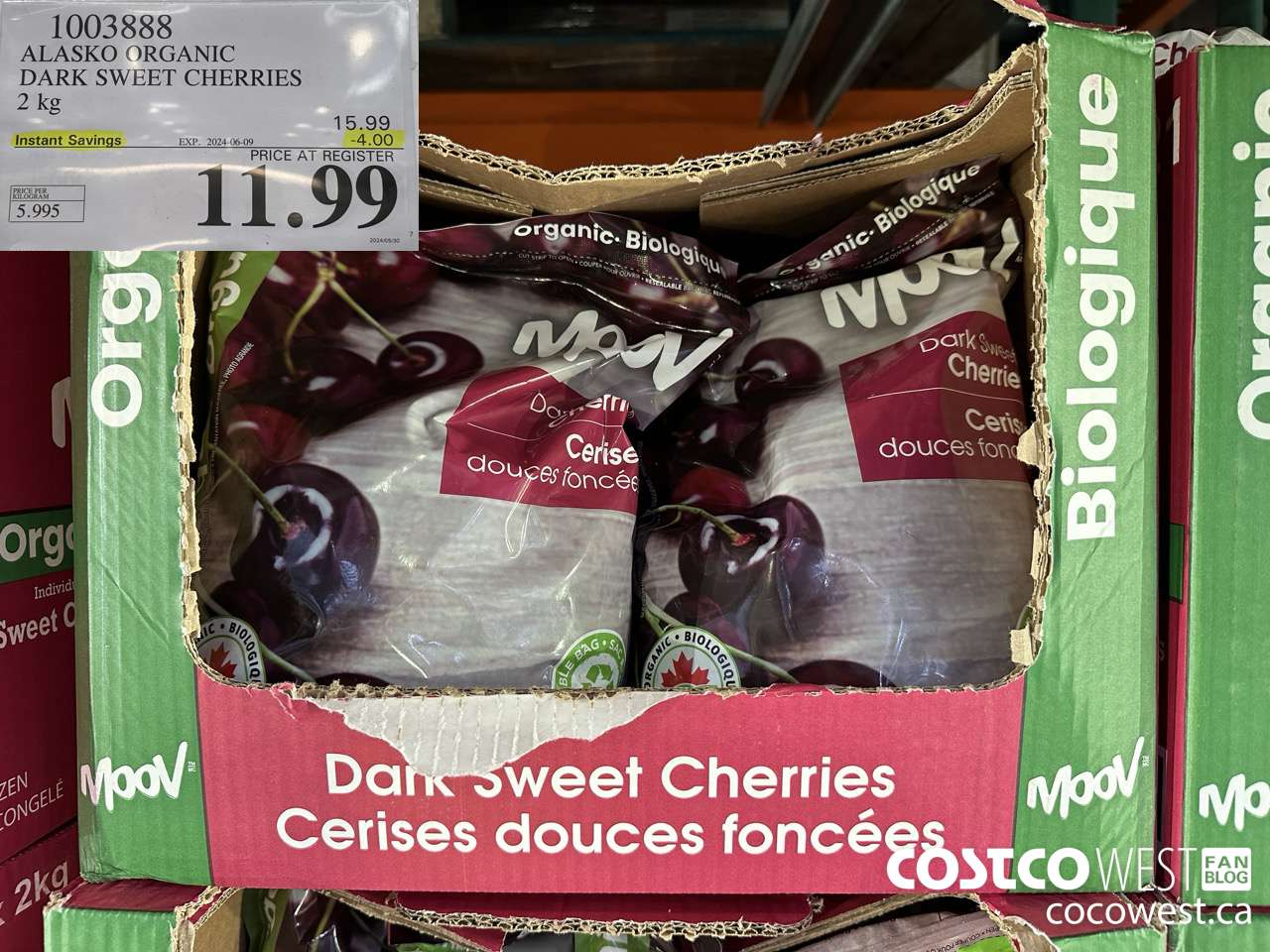1003888 ALASKO ORGANIC DARK SWEET CHERRIES 2 kg ($4.00 INSTANT SAVINGS EXPIRES ON 2024-06-09) $11.99