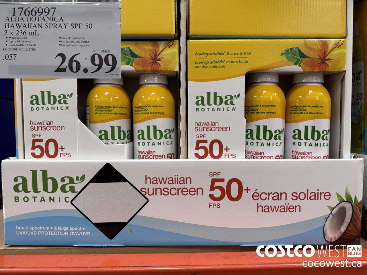 1766997 ALBA BOTANICA HAWAIIAN SPRAY SPF 50 2 X 236 ML $26.99