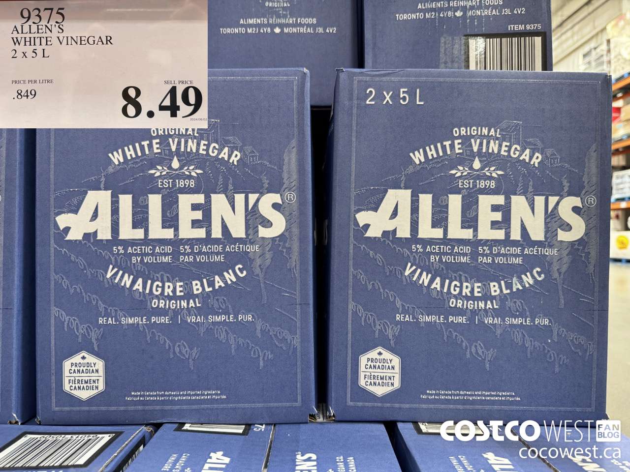 9375 ALLEN'S WHITE VINEGAR 2 x 5 L  $8.49